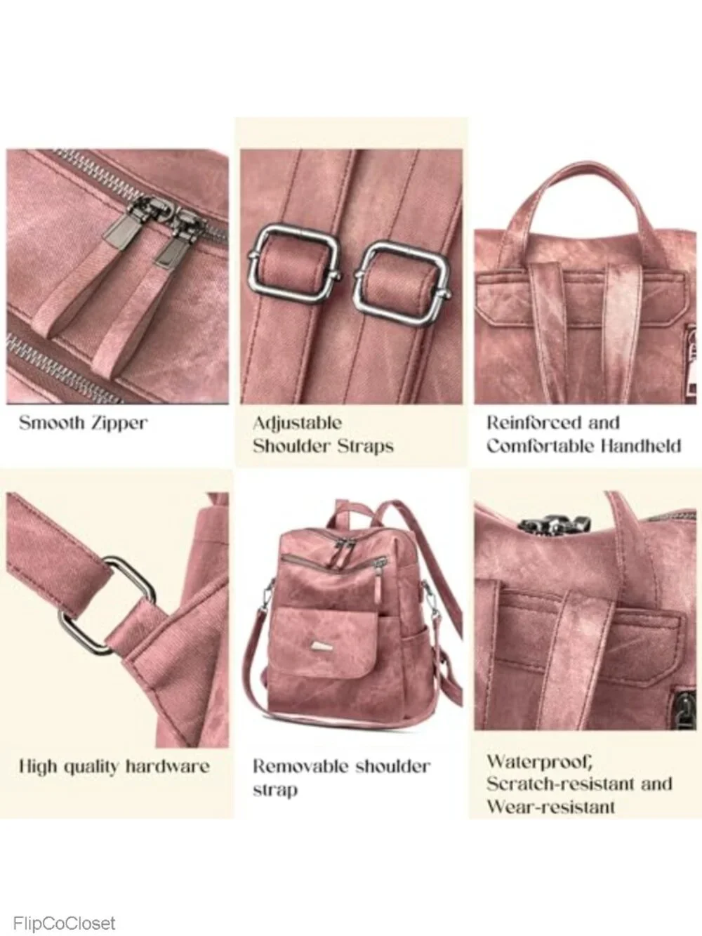 Women's Faux Leather Convertible Backpack Purse Anti-Theft